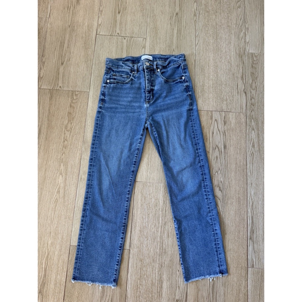 LOFT High Waist Straight Crop Jeans Womens 28 6 Blue Distressed Raw Hem Casual